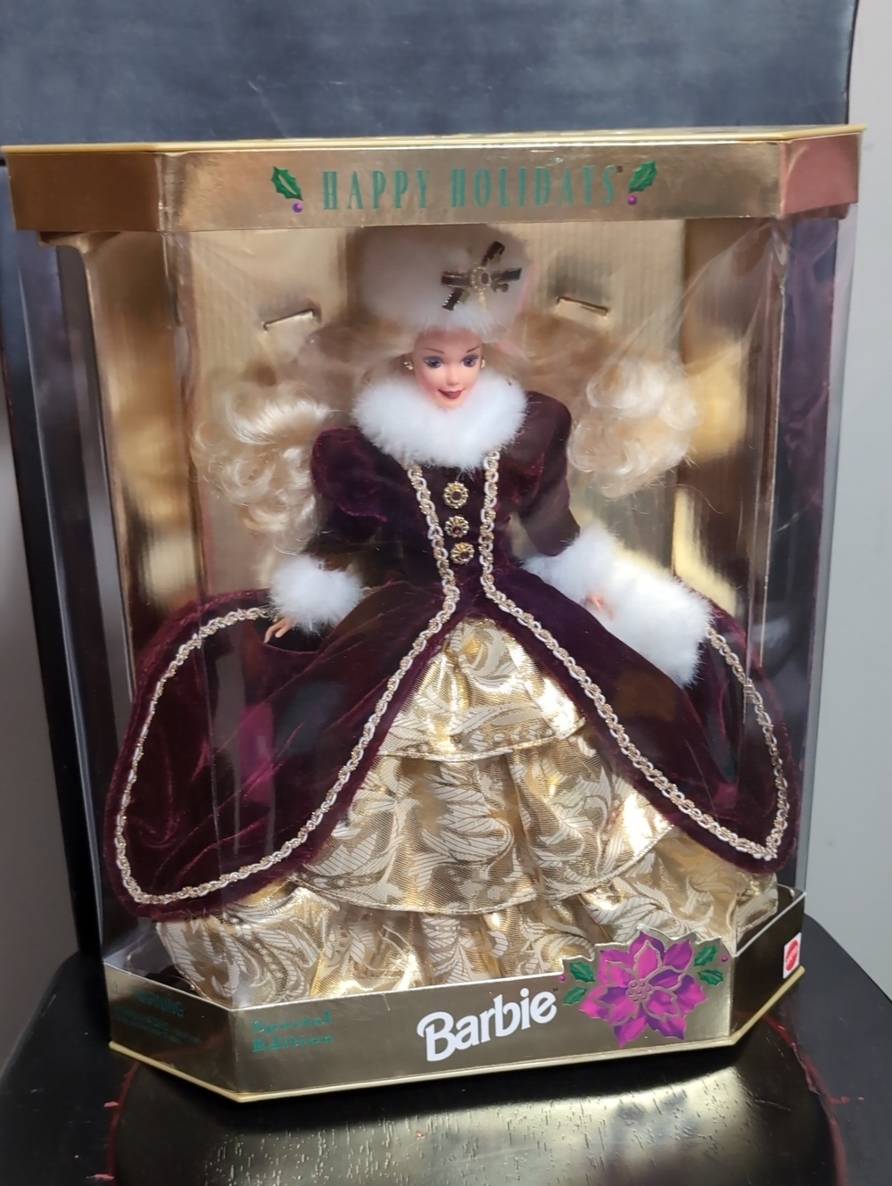 Barbie Happy Holidays Doll - Burgundy & Gold Gown